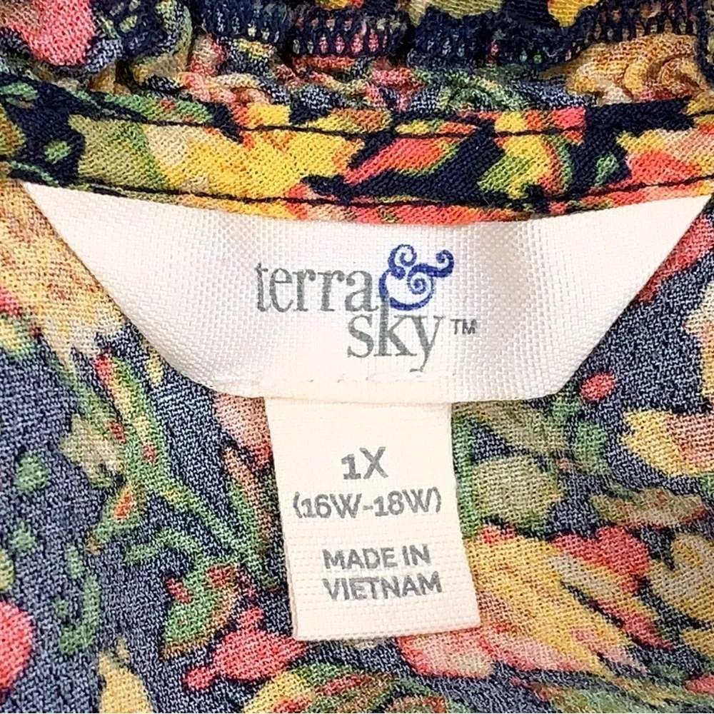 1X Terra And Sky Colorful Floral Peasant Top Orange Yellow Black Sweetheart Neck
